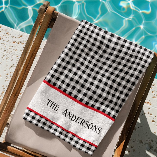 Name Black & White Buffalo Karo Red Accent Pool - Strandtuch (Von Creator hochgeladen)