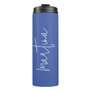 Name Blau Elegant Schlicht Einfache Kalligraphie Thermosbecher