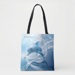 Name-blaue Delphinstrandtaschen Tasche