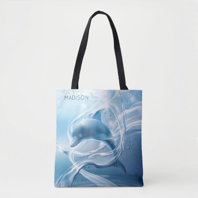Name-blaue Delphinstrandtaschen Tasche (Vorderseite)