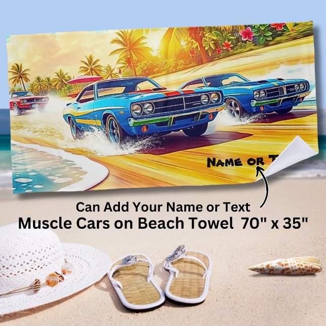 Name, blaue Muskelwagen auf Sandy Strandtuch (Von Creator hochgeladen)