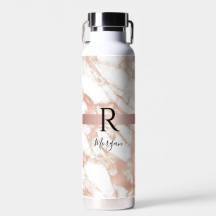 Name & Blk Monogramm, Weiß & Roségold Marmor Vs 2 Trinkflasche