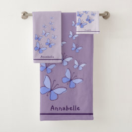 Name Blue Butterfly Doodle Kaleidoscope Lavender Badhandtuch Set