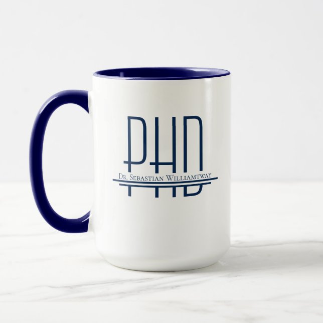 Name Blue PhD Tasse (Links)