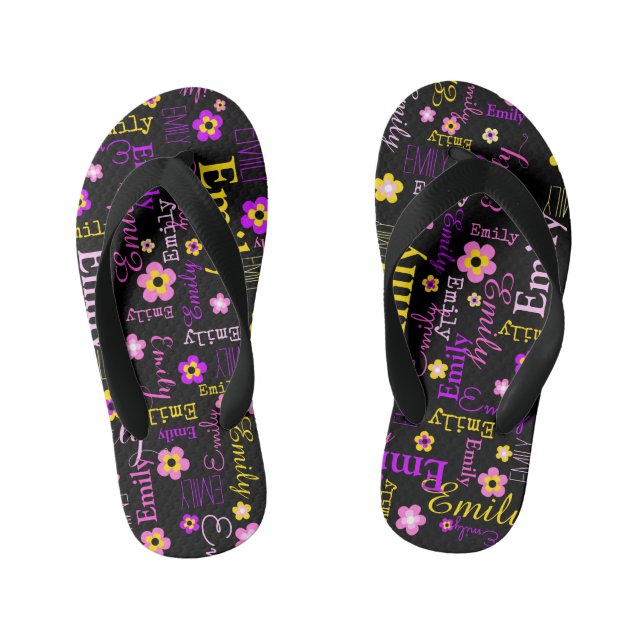 Name Blume Muster rosa lila-gelb Kinderbadesandalen (Fußbett)
