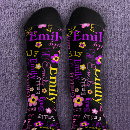 Name Blume Muster rosa lila-gelb Socken