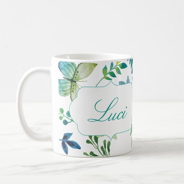 Name-Blumen-Grün-Kaffee-Tassen personifizieren Kaffeetasse (Links)