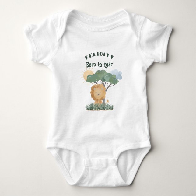 Name Boho Lion Jungle Safari Eins von zwei Zitaten Baby Strampler (Vorderseite)