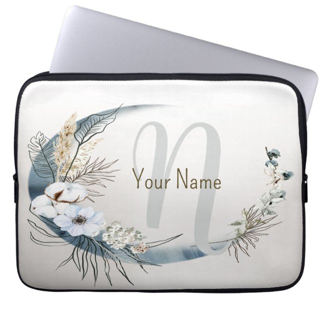 Name Boho White Orchid Blume Blue Moon Laptopschutzhülle (Vorderseite)