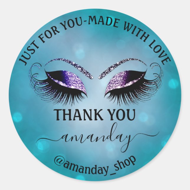 Name Boutique Eyelash Shop Aquamarin Navy Smoky Runder Aufkleber (Vorderseite)