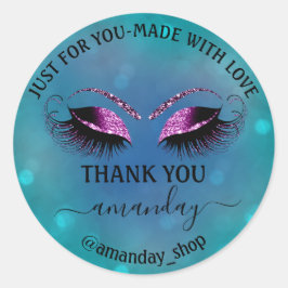 Name Boutique Eyelash Shop Aquamarin Pink Navy Runder Aufkleber