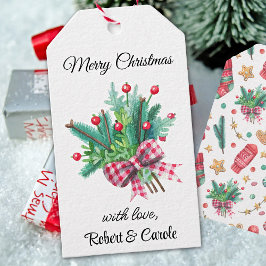 Name, Brandzweige Red Berries Weihnachtsmarken Geschenkanhänger