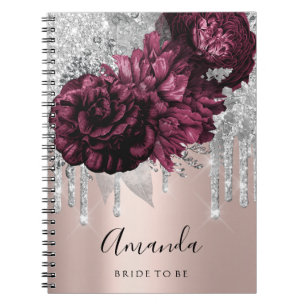 Name Brautparty Marsala Tropfens Floral Peony Notizblock