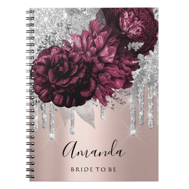 Name Brautparty Marsala Tropfens Floral Peony Notizblock (Vorderseite)