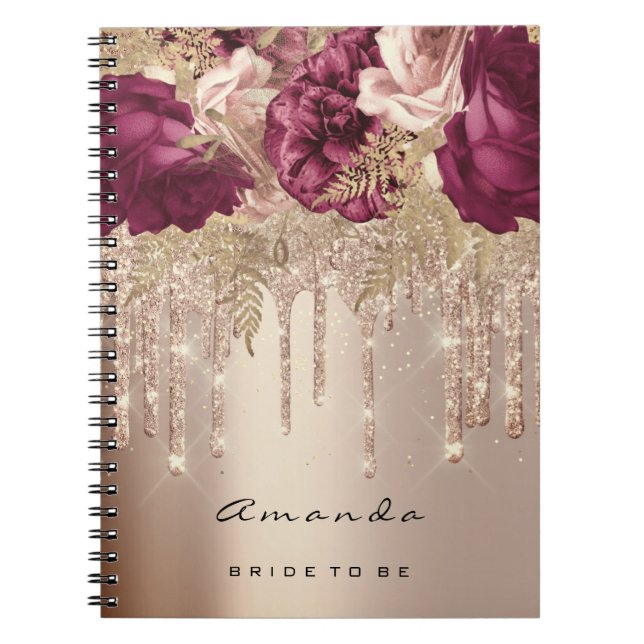 Name Brautparty Marsala Tropfens Rose Florals Notizblock (Vorderseite)