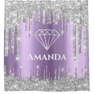 Name Bridal Glitzer Tropfen Gray Violett Diamant Duschvorhang