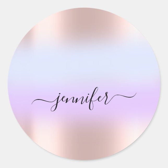 Name Bridal OMBRE. Danke Lila Blue Rose Runder Aufkleber (Vorderseite)