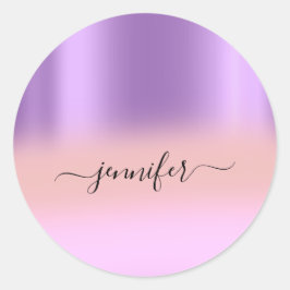Name Bridal OMBRE Minimalismus Pink Rose Lila Runder Aufkleber