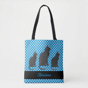 Name Bright Blue Polka Dot mit schwarzen Katzen hi Tasche