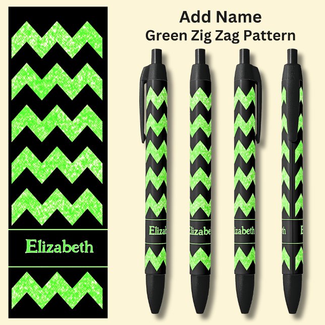 Name Bright Green Zig Zag auf schwarz Kugelschreiber (Von Creator hochgeladen)