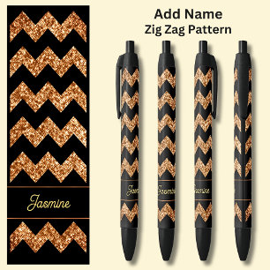 Name Bronze Brown Zig Zag auf schwarz Kugelschreiber