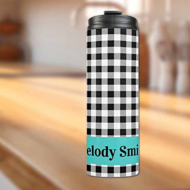 Name, Buffalo Check Turquoise 12oz Thermal Tumbler Thermosbecher (Von Creator hochgeladen)