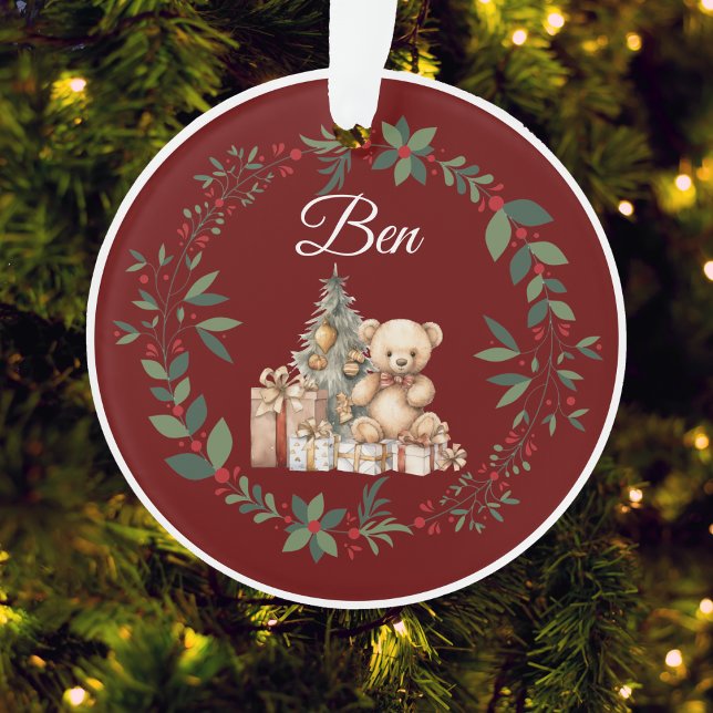 Name Burgundy Niedlich Teddy Weihnachtsbaum Ornament (Von Creator hochgeladen)