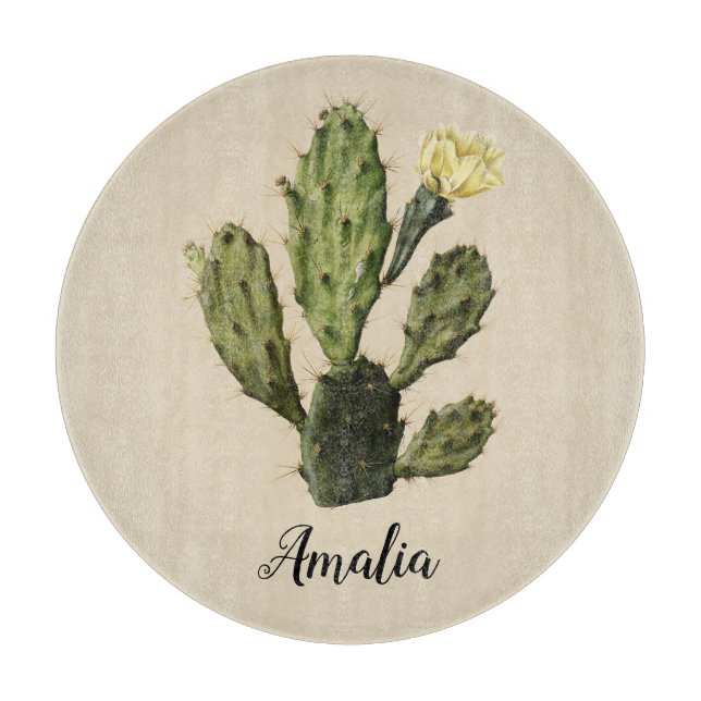 Name Cactus Blume Vintag Glass Cutting Board Schneidebrett (Vorderseite)