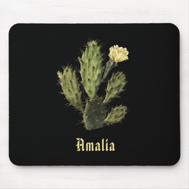 Name Cactus Blume Vintag Zeichnend Schwarze Mousep Mousepad (Vorne)