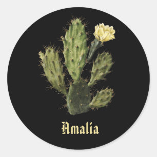 Name Cactus Blume Vintag Zeichnend Schwarzer Stick Runder Aufkleber