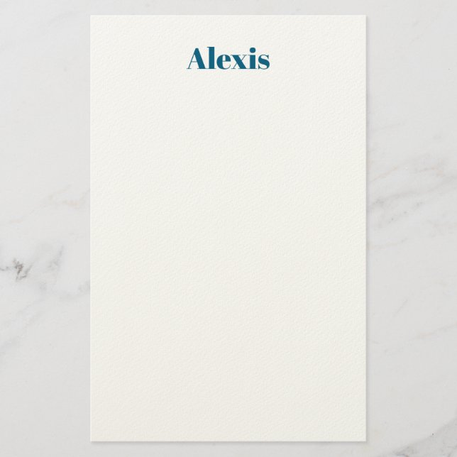 Name Calligraphy Script Plain Simple White Blue Briefpapier (Vorderseite)