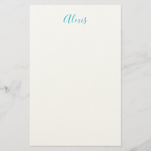 Name Calligraphy Script Plain Simple White Blue Briefpapier (Vorderseite)