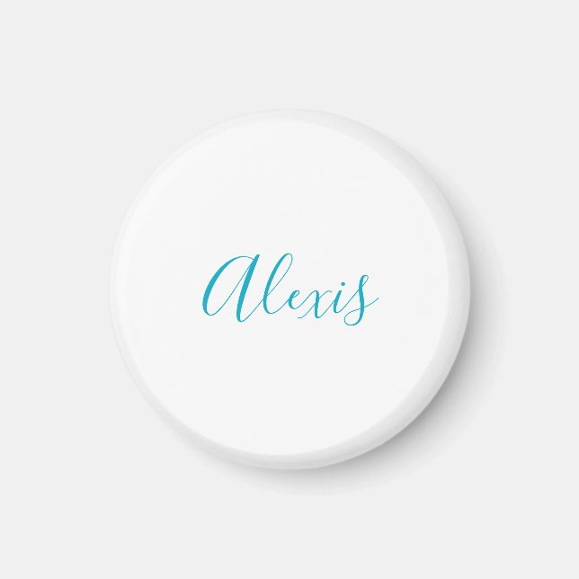 Name Calligraphy Script Plain Simple White Blue Magnet (Vorne)