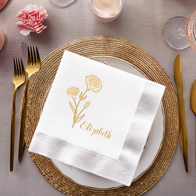 Name CarnnNationen Servietten Mit Folie (Carnations Floral Outline and Name Stamped Foil Napkins)