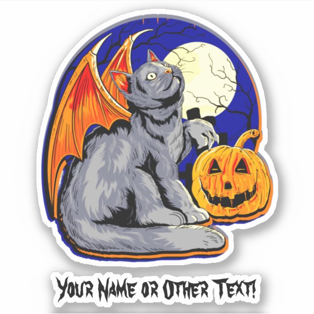 Name Cat Wings Pumpkin Moon Halloween hinzufügen Aufkleber (Vorderseite)