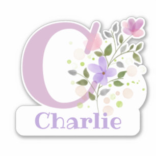 Name Charlie plus Initial mit Blumendesign Aufkleber