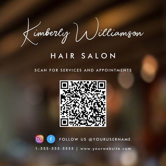 Name Chic Signature Script QR Code Fensteraufkleber (Elevate your business with a signature script logo, QR code and social media window cling sign)