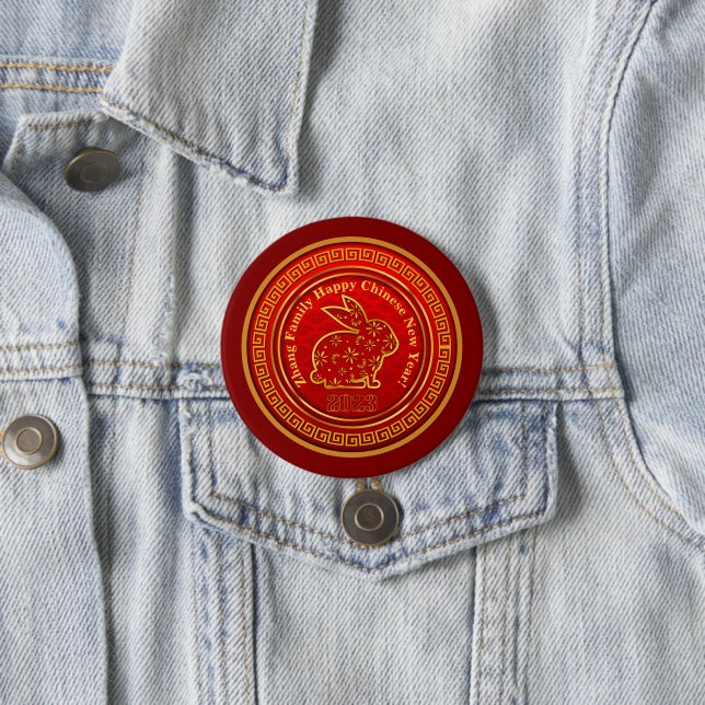 Name Chinesisch Neues Jahr 2023 Rabbit Gold Red 3" Button (Beispiel)