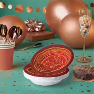 Name Chinesisches Neujahr 2023 Rabbit Red Gold 7" Pappteller