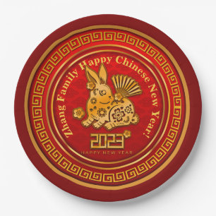 Name Chinesisches Neujahr 2023 Rabbit Red Gold 9" Pappteller