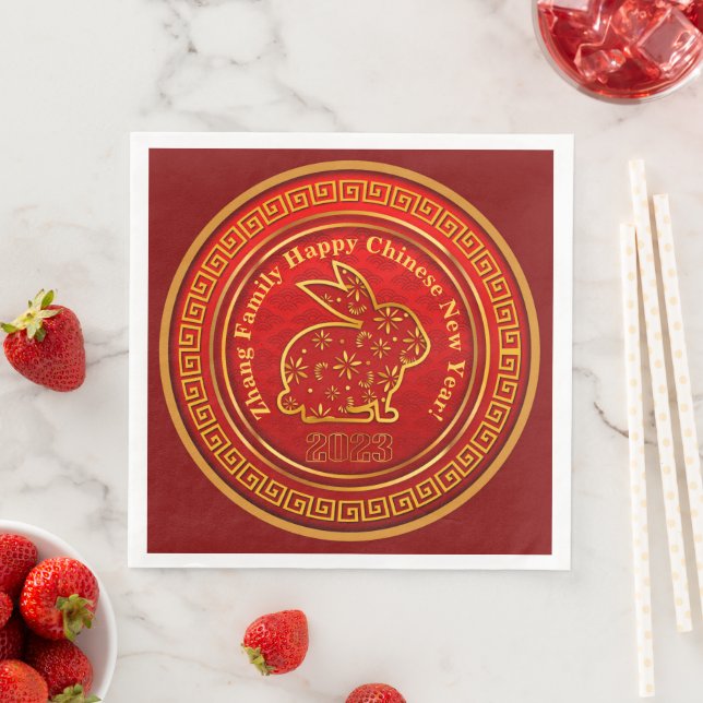 Name Chinesisches Neujahr 2023 Rabbit Red Gold Serviette (Beispiel)