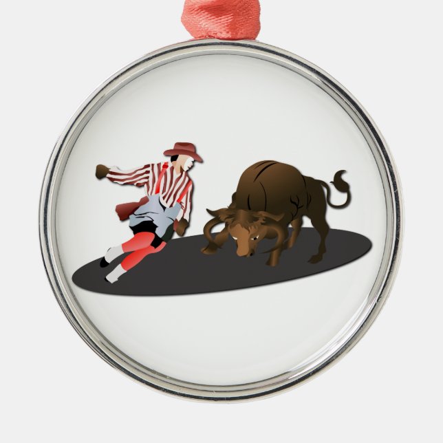 NAME: Clown und Stier 1-No-Text Silbernes Ornament (Vorne)