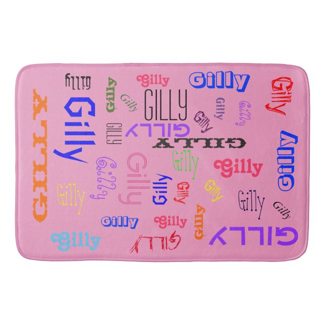 Name Collage 🎁 Phantastische Word Cloud Hot Pink  Badematte (Vorderseite)