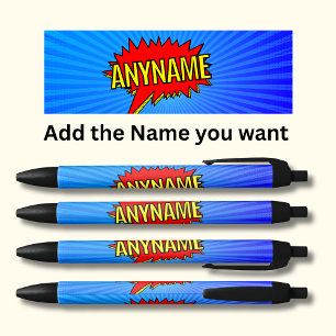 Name Comic Book Style Text Blau Gelb hinzufügen Kugelschreiber