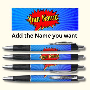 Name Comic Book Style Text Blau Gelb hinzufügen Kugelschreiber