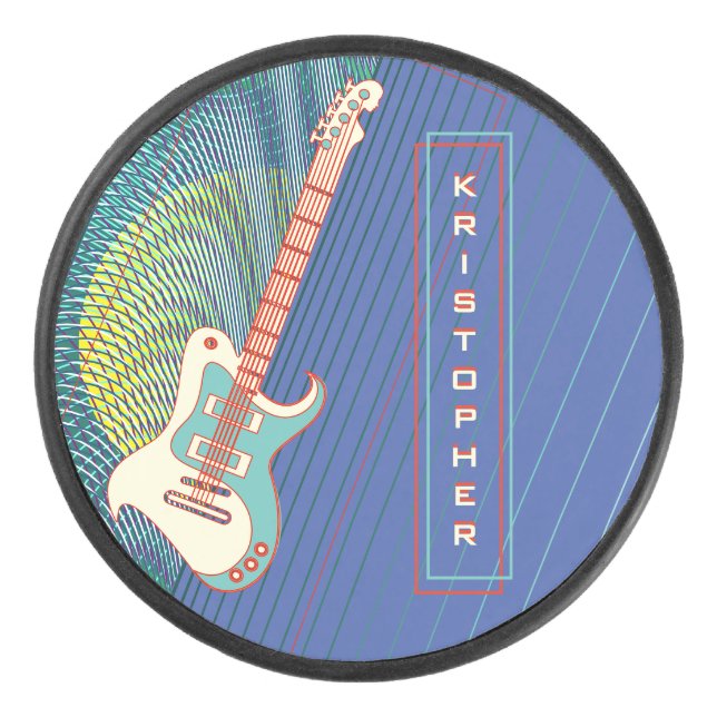 Name Cool Moderne Aquamarin & Blue Electric Gitarr Eishockey Puck (Vorderseite)