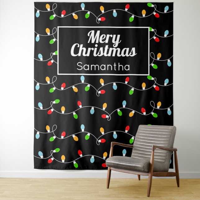 Name Custom Monogram Christmas Lights Wandteppich (Beispiel)