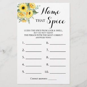 Name das Gewürz Grünzeug Sonnenblume Spielkarte Flyer