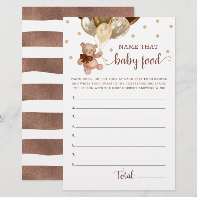 Name, dass Baby Food Game Baby Dusche Teddy Bär (Vorne/Hinten)