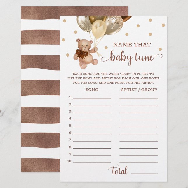 Name, dass Baby Tune Game Baby Dusche Teddy Bear (Vorne/Hinten)